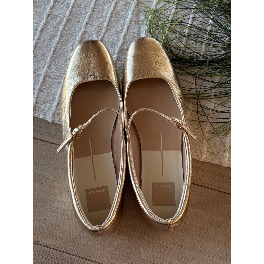 Dolce Vita Aileen Ballet Flat Mary Jane Shoes Metallic Leather Gold Women's 7.5 - Picture 7 of 10